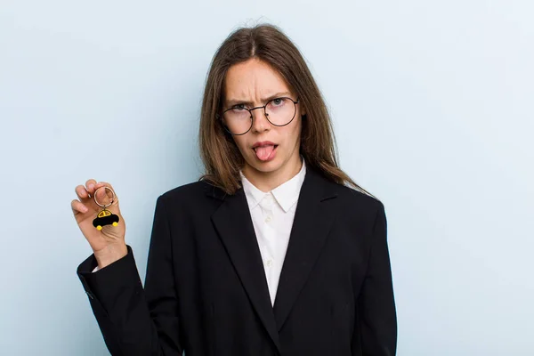 Young Adult Woman Feeling Disgusted Irritated Tongue Out Bitcoin Concept — Fotografia de Stock