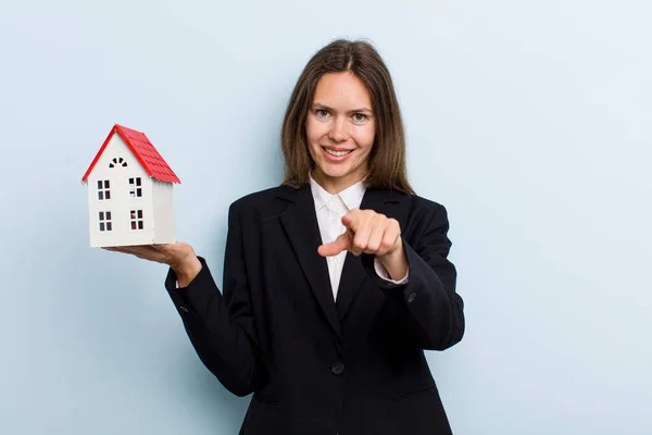 Young Adult Woman Pointing Camera Choosing You — Stock Photo, Image