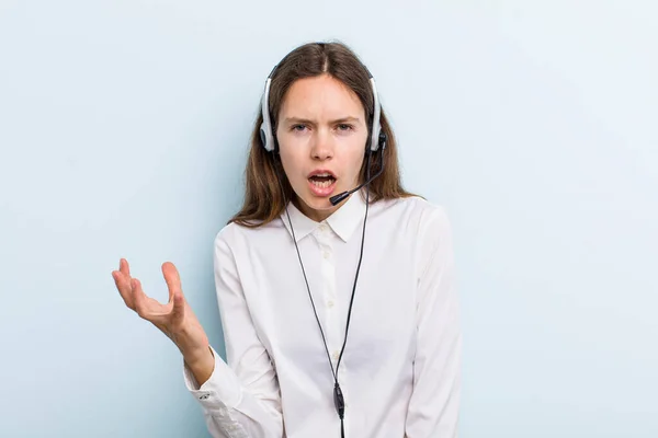 Young Adult Woman Looking Angry Annoyed Frustrated Telemarketer Concept — 图库照片