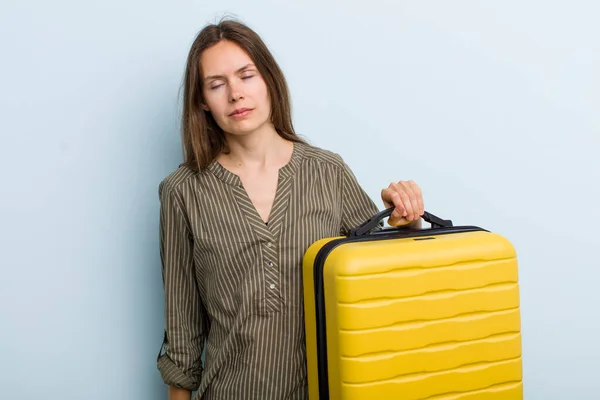 Young Adult Woman Feeling Sad Whiney Unhappy Look Crying Flight — Foto de Stock