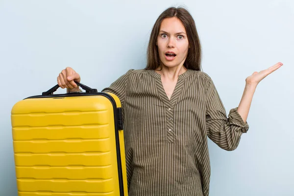 Young Adult Woman Feeling Extremely Shocked Surprised Flight Passenger Concept — Foto de Stock