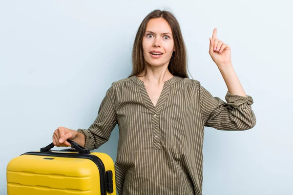 Young Adult Woman Feeling Happy Excited Genius Realizing Idea Flight — Foto de Stock