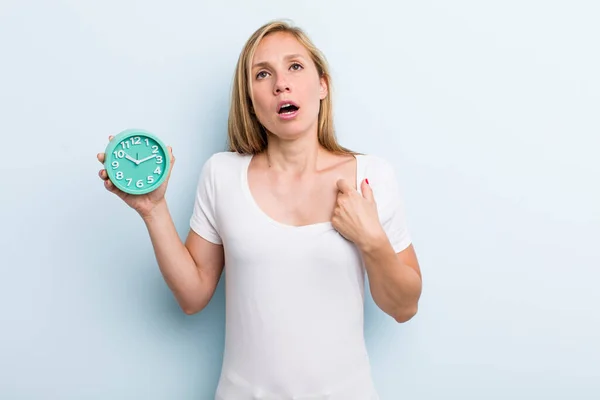 Blonde Young Adult Woman Feeling Stressed Anxious Tired Frustrated Alarm — Fotografia de Stock