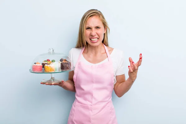 Blonde Young Adult Woman Looking Angry Annoyed Frustrated Home Made — Stockfoto