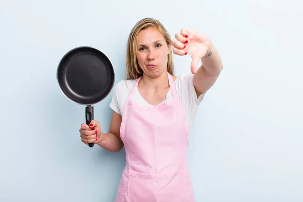 Blonde Young Adult Woman Feeling Cross Showing Thumbs Chef Concept — Stock Photo, Image
