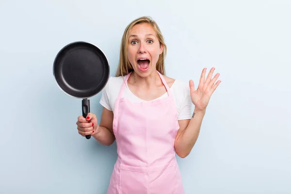 Blonde Young Adult Woman Feeling Happy Astonished Something Unbelievable Chef — Fotografia de Stock