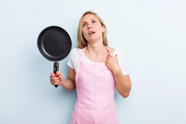 Blonde Young Adult Woman Feeling Stressed Anxious Tired Frustrated Chef — Fotografia de Stock