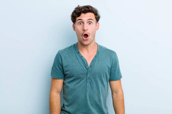 Young Handsome Man Looking Very Shocked Surprised Staring Open Mouth — Stock Photo, Image