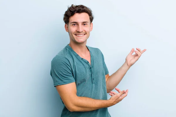 Young Handsome Man Smiling Proudly Confidently Feeling Happy Satisfied Showing — Stock Photo, Image