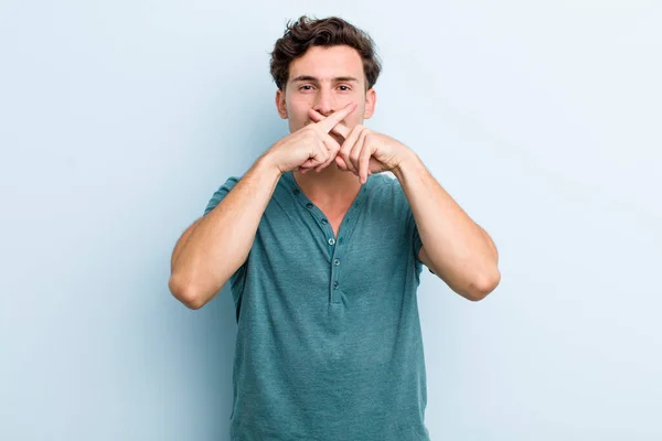 Young Handsome Man Looking Serious Displeased Both Fingers Crossed Front — Stock Photo, Image