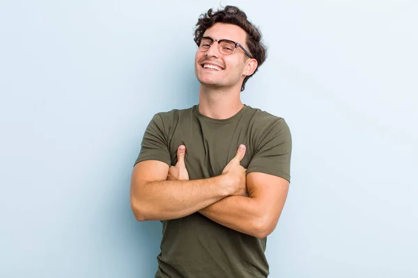 Young Handsome Man Laughing Happily Arms Crossed Relaxed Positive Satisfied — Stock Photo, Image