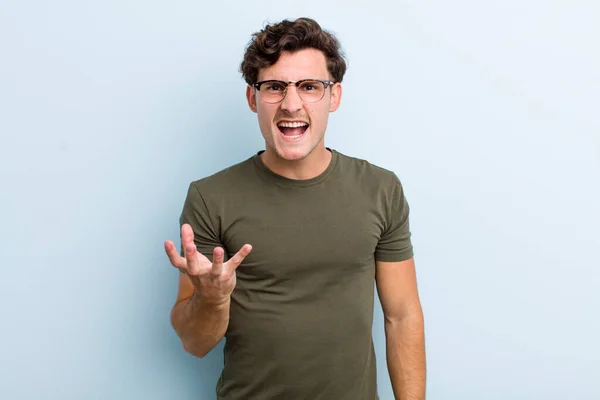 Young Handsome Man Looking Angry Annoyed Frustrated Screaming Wtf Whats — Stock Photo, Image
