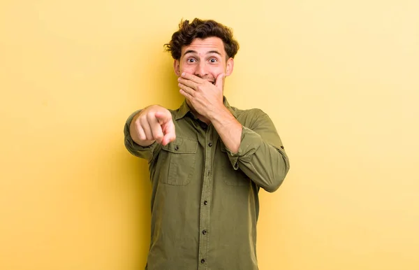 Young Handsome Man Laughing You Pointing Camera Making Fun Mocking — Stock Photo, Image