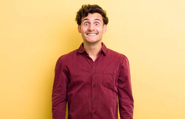 Young Handsome Man Looking Happy Goofy Broad Fun Loony Smile — Stock Photo, Image