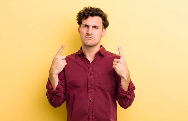 Young Handsome Man Bad Attitude Looking Proud Aggressive Pointing Upwards — Stock Photo, Image