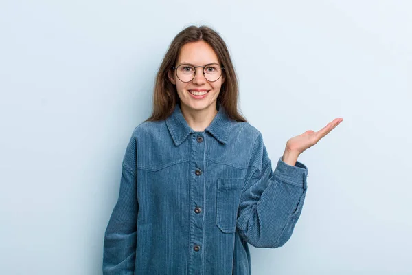 Young Adult Pretty Woman Feeling Happy Surprised Cheerful Smiling Positive — Stockfoto