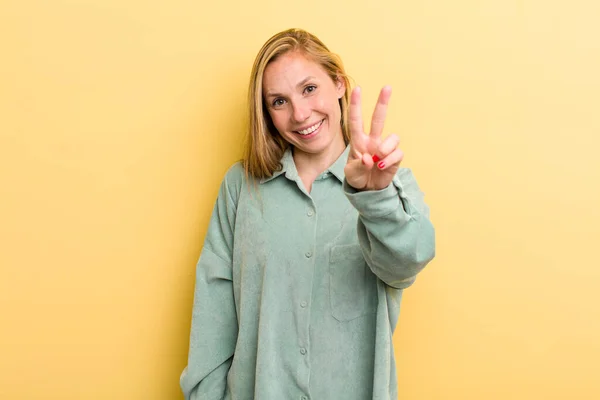 Young Adult Blonde Pretty Woman Smiling Looking Happy Carefree Positive — Stockfoto