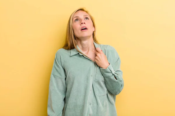 Young Adult Blonde Pretty Woman Feeling Stressed Anxious Tired Frustrated — Stockfoto