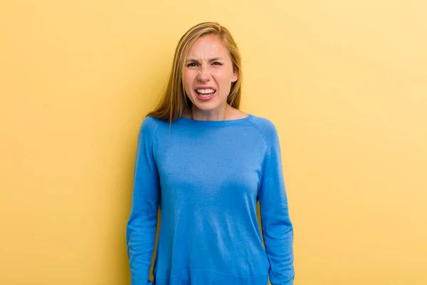 Young Adult Blonde Pretty Woman Looking Shocked Angry Annoyed Disappointed — Foto Stock