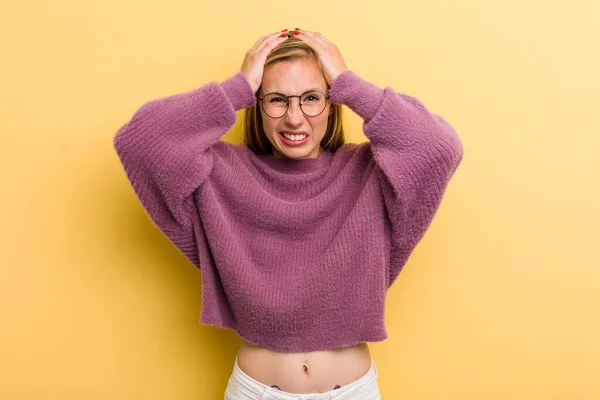 Young Adult Blonde Pretty Woman Feeling Frustrated Annoyed Sick Tired — Stockfoto