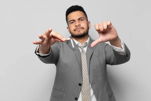Hispanic Businessman Angry Expression Quitting Smoking Concept — Stockfoto