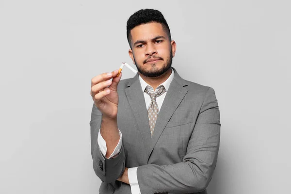 Hispanic Businessman Angry Expression Quitting Smoking Concept — Fotografia de Stock