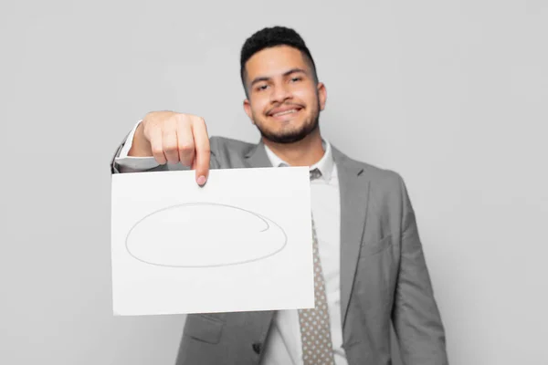 Hispanic Businessman Happy Expression Holding Sheet Paper — Stockfoto