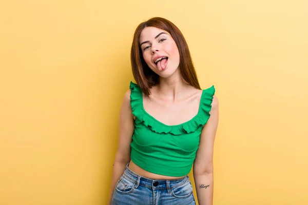 Young Adult Pretty Woman Cheerful Carefree Rebellious Attitude Joking Sticking — Stockfoto