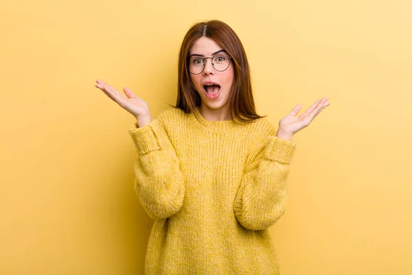 Young Adult Pretty Woman Looking Happy Excited Shocked Unexpected Surprise — Stockfoto