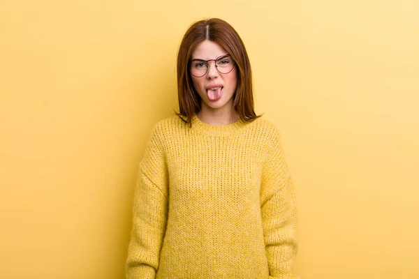 Young Adult Pretty Woman Feeling Disgusted Irritated Sticking Tongue Out — 스톡 사진