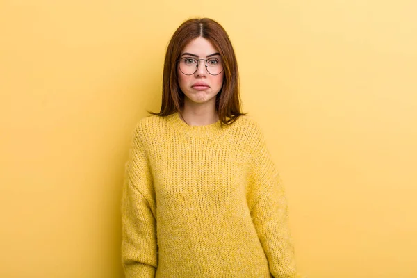 Young Adult Pretty Woman Feeling Sad Stressed Upset Because Bad — Stock Photo, Image
