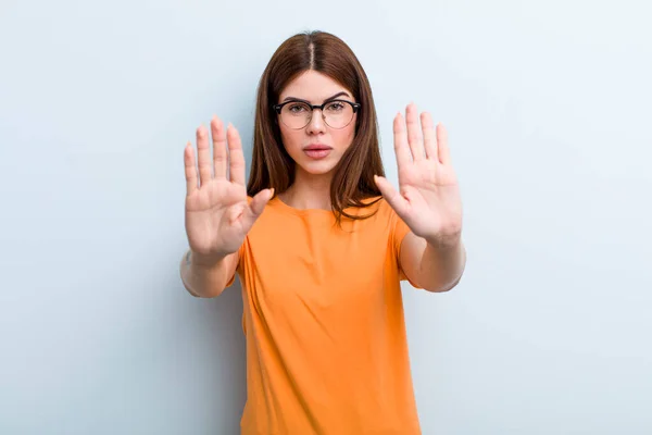 Young Adult Pretty Woman Looking Serious Unhappy Angry Displeased Forbidding — Stock Photo, Image