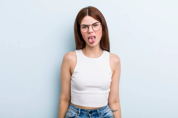 Young Adult Pretty Woman Feeling Disgusted Irritated Sticking Tongue Out — ストック写真