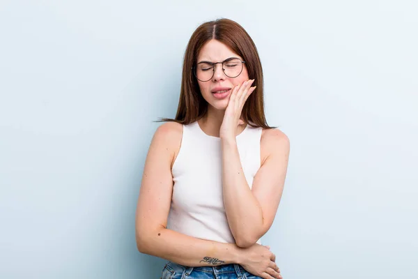 Young Adult Pretty Woman Holding Cheek Suffering Painful Toothache Feeling — Stock Photo, Image