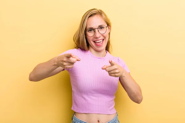 Young Adult Blonde Woman Feeling Happy Cool Satisfied Relaxed Successful — Foto Stock