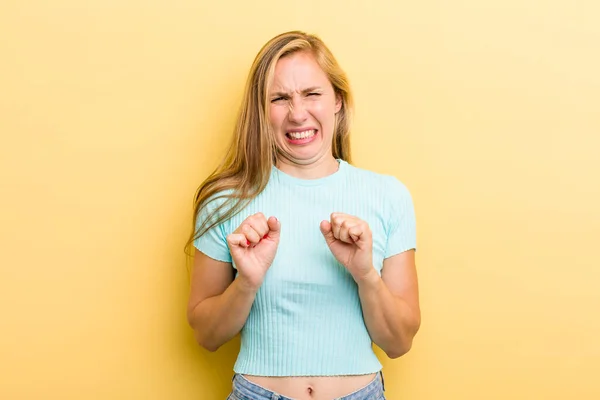 Young Adult Blonde Woman Feeling Disgusted Nauseous Backing Away Something — Stock fotografie