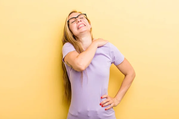 Young Adult Blonde Woman Feeling Tired Stressed Anxious Frustrated Depressed — Stockfoto