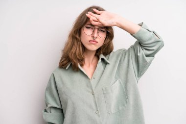 teenager young girl looking stressed, tired and frustrated, drying sweat off forehead, feeling hopeless and exhausted