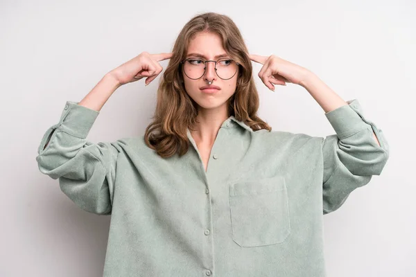 Teenager Young Girl Feeling Confused Doubting Concentrating Idea Thinking Hard — Stock fotografie