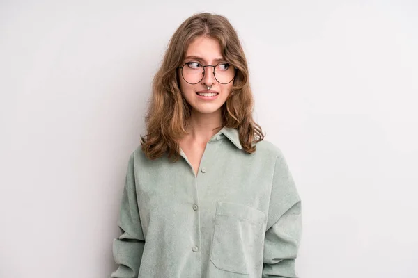 Teenager Young Girl Looking Worried Stressed Anxious Scared Panicking Clenching — Stockfoto