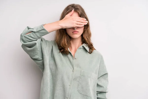 Teenager Young Girl Covering Eyes One Hand Feeling Scared Anxious — Foto de Stock