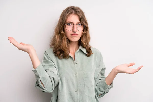 Teenager Young Girl Looking Puzzled Confused Stressed Wondering Different Options — Stockfoto