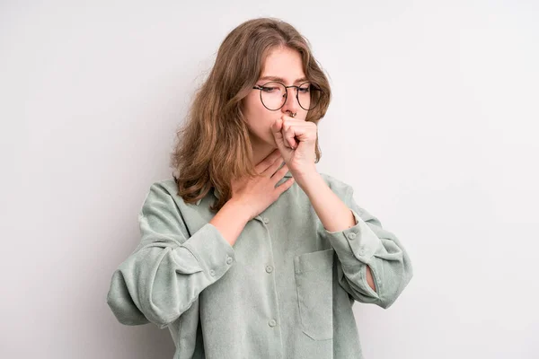 Teenager Young Girl Feeling Ill Sore Throat Flu Symptoms Coughing — Stock Fotó