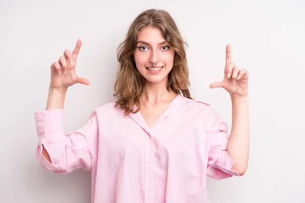 Teenager Young Girl Framing Outlining Own Smile Both Hands Looking — 图库照片