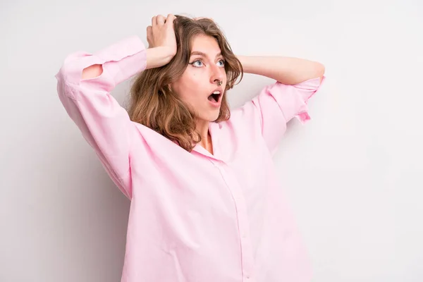 Teenager Young Girl Open Mouth Looking Horrified Shocked Because Terrible — Foto Stock