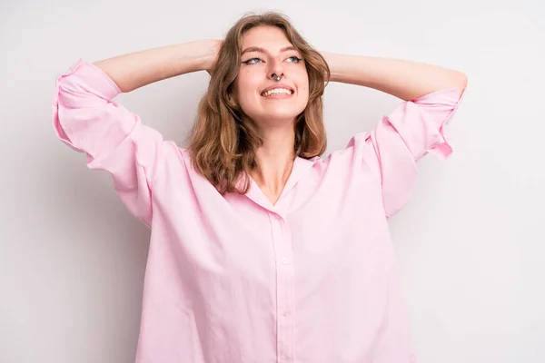 Teenager Young Girl Smiling Feeling Relaxed Satisfied Carefree Laughing Positively — Stockfoto