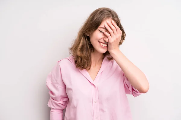 Teenager Young Girl Laughing Slapping Forehead Saying Doh Forgot Stupid — Stockfoto