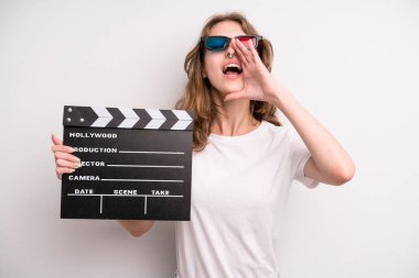 young girl with a cinema clapper. film or movie concept
