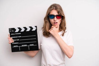 young girl with a cinema clapper. film or movie concept