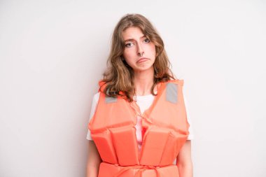 young girl with a life jacket. boat concept